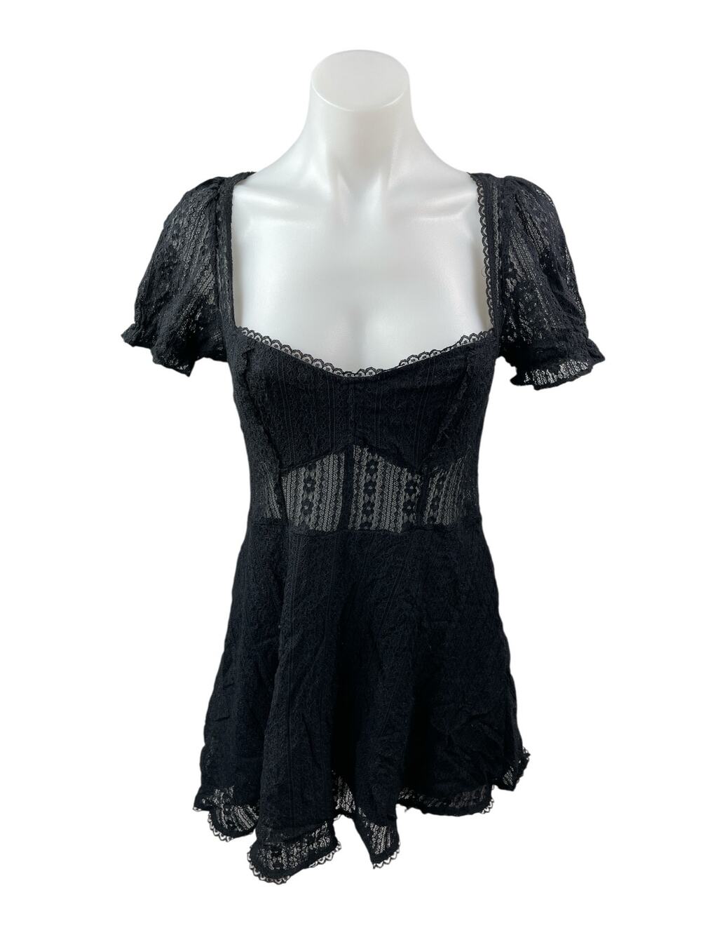 Urban Outfitters Roxie Floral Lace Sheer Short Sleeve Mini Flare A-Line Dress M